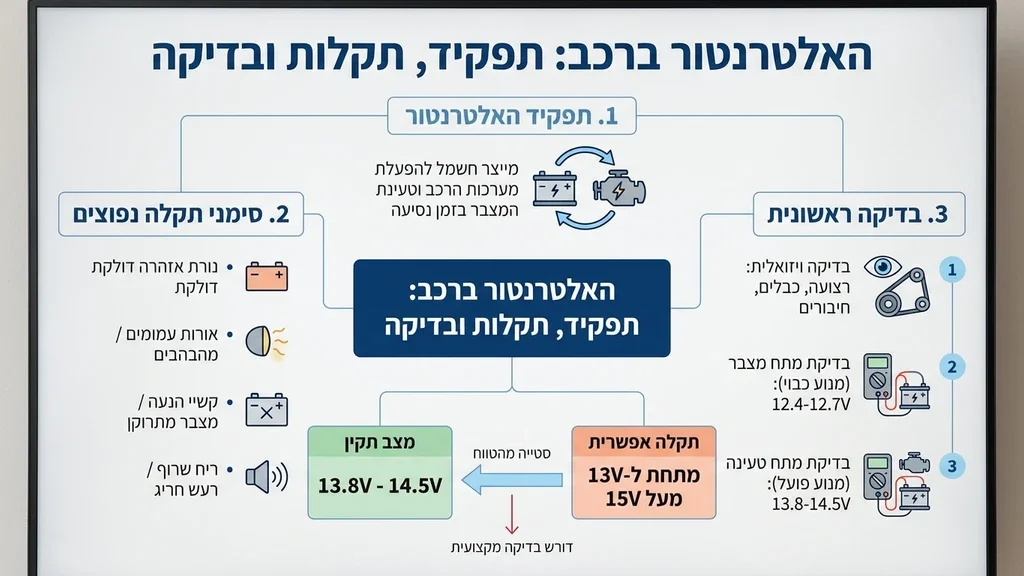 מכונאי רכב בודק רכיבים חשמליים במנוע, מתמקד באלטרנטור מכונאי בודק אלטרנטור וסטרטר ברכב